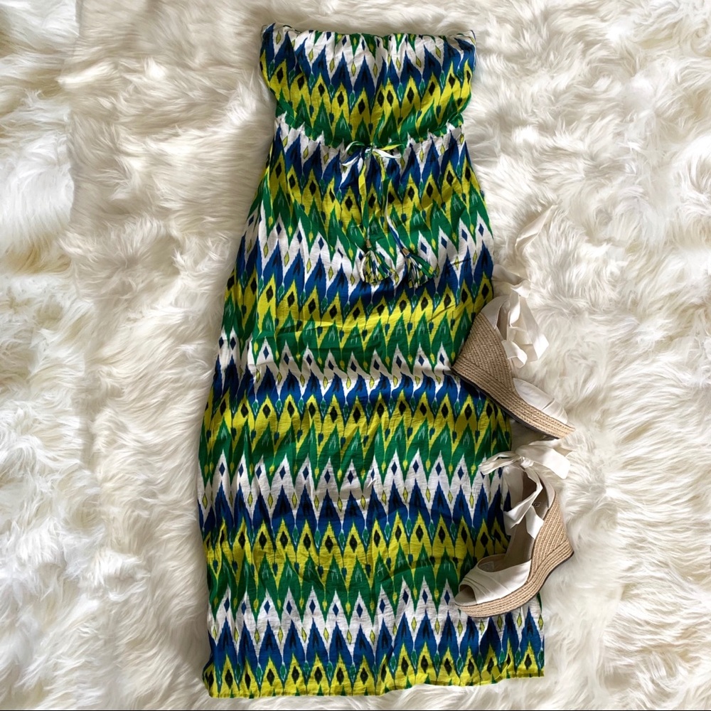 Vince Camuto Ikat Print Strapless Maxi Dress S